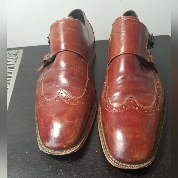 Stacy Adams Karson Wingtip Double Monk Strap Shoes Leather Cognac 12M. - Picture 8 of 15